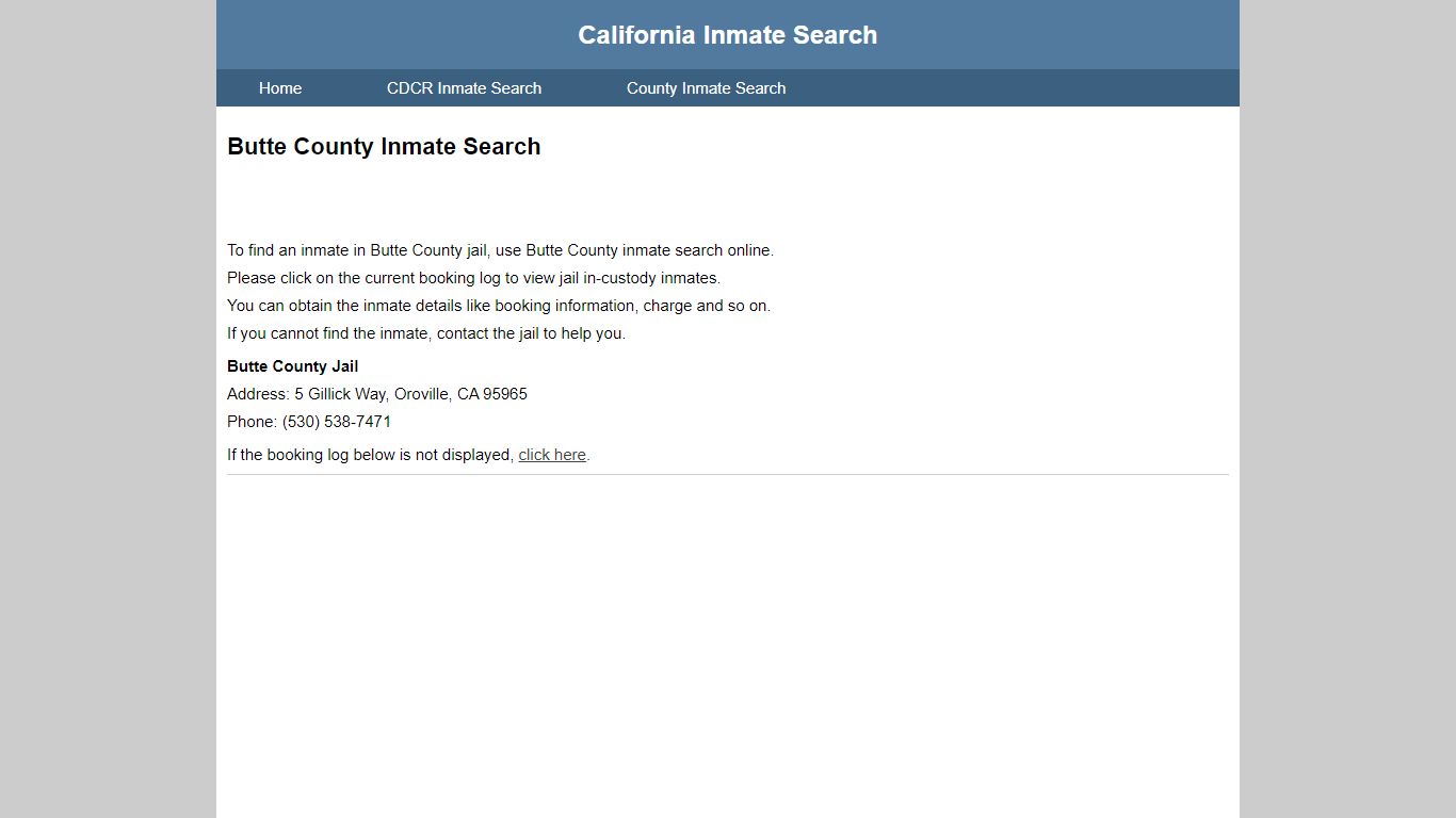 Butte County Inmate Search