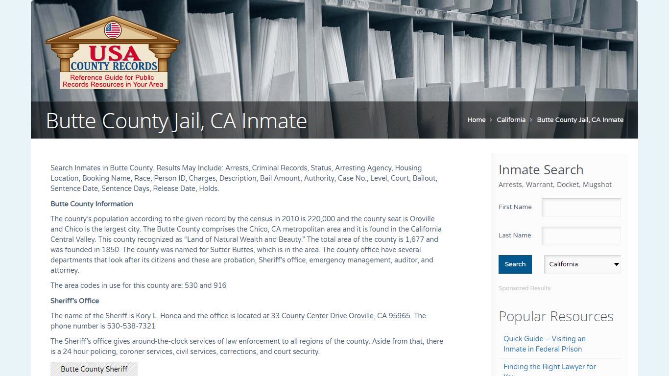 Butte County Jail, CA Inmate | Name Search